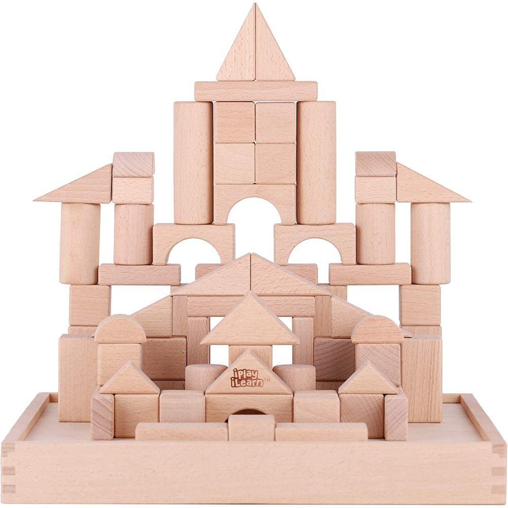 Conjunto de blocos de construção de madeira, 72 PCS Madeira l Empilhamento B
