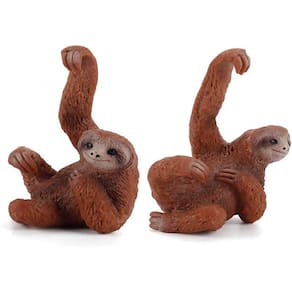 Estatueta realista de preguiça estatueta de animal selvagem de preguiça de plástico para decoração de mesa de coleção, pacote com 2