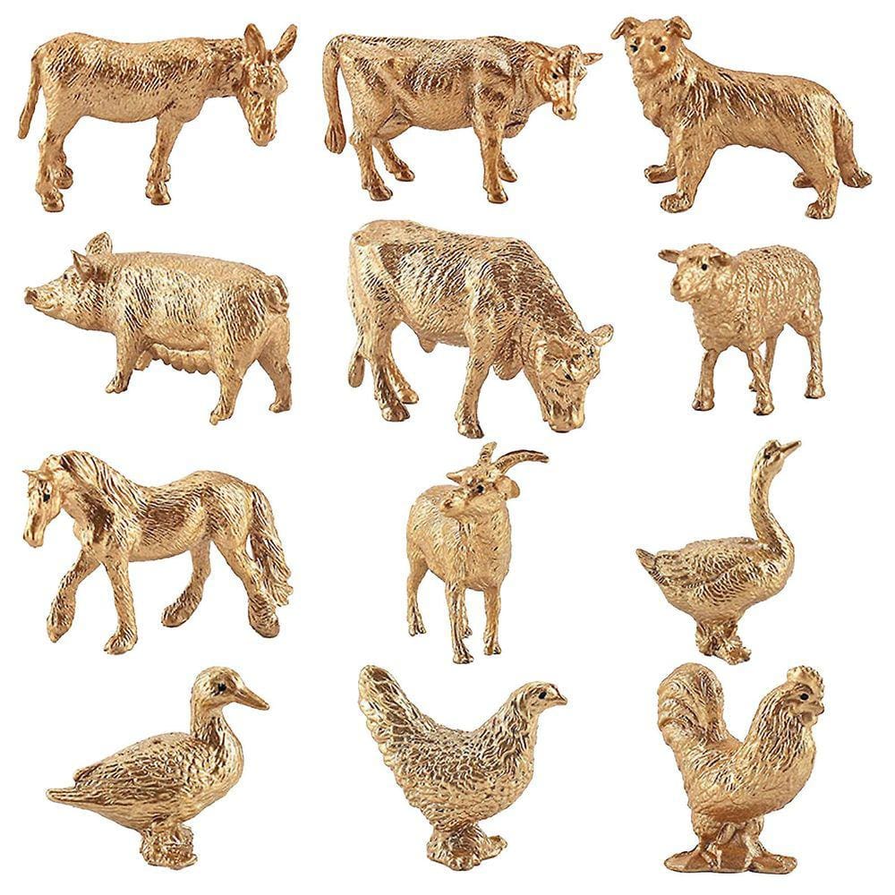 Golden Animal Model Poultry Animal Areia Mesa Decoração Presente Brinquedo 12pc