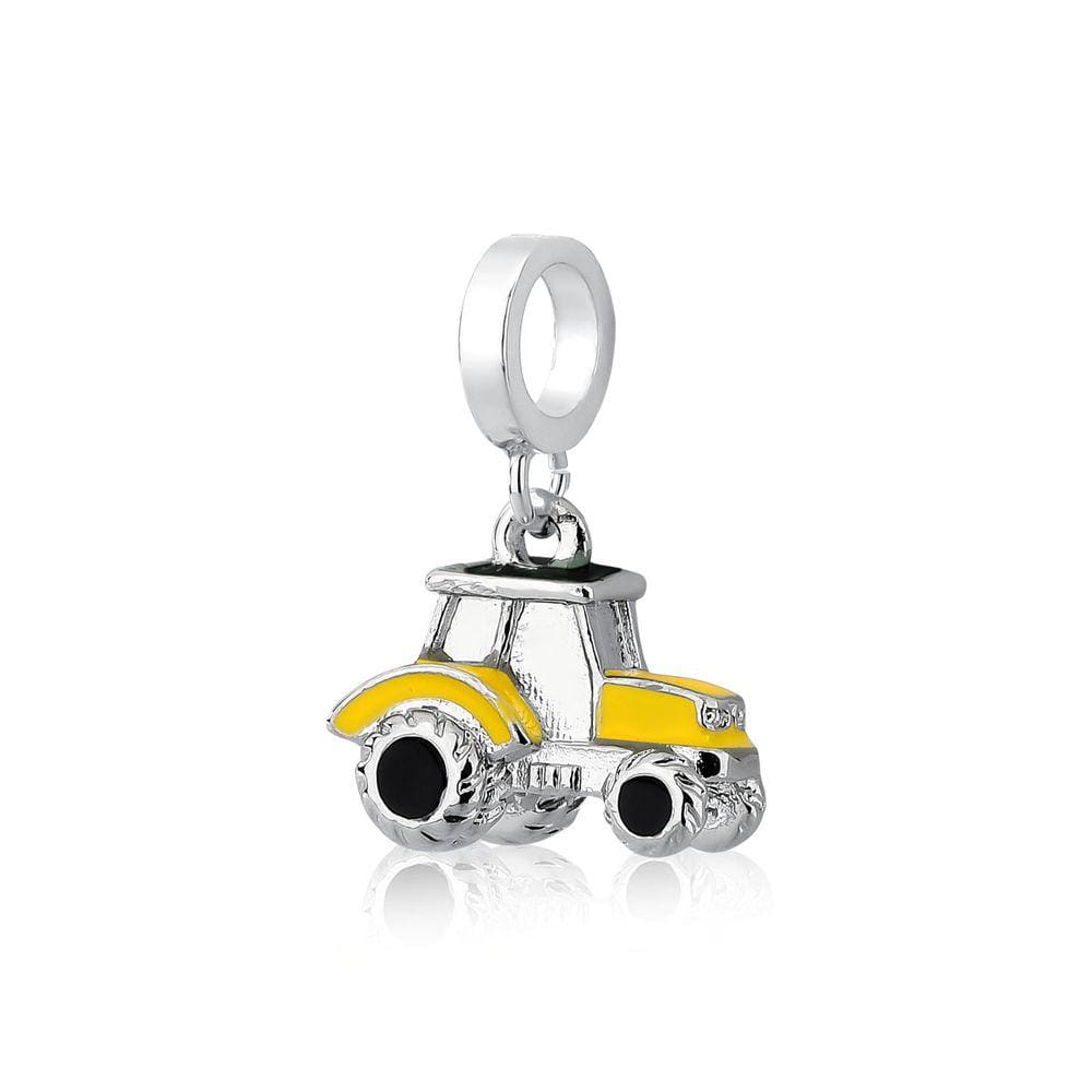 Charm Trator Esmaltado com Revestimento Prateado