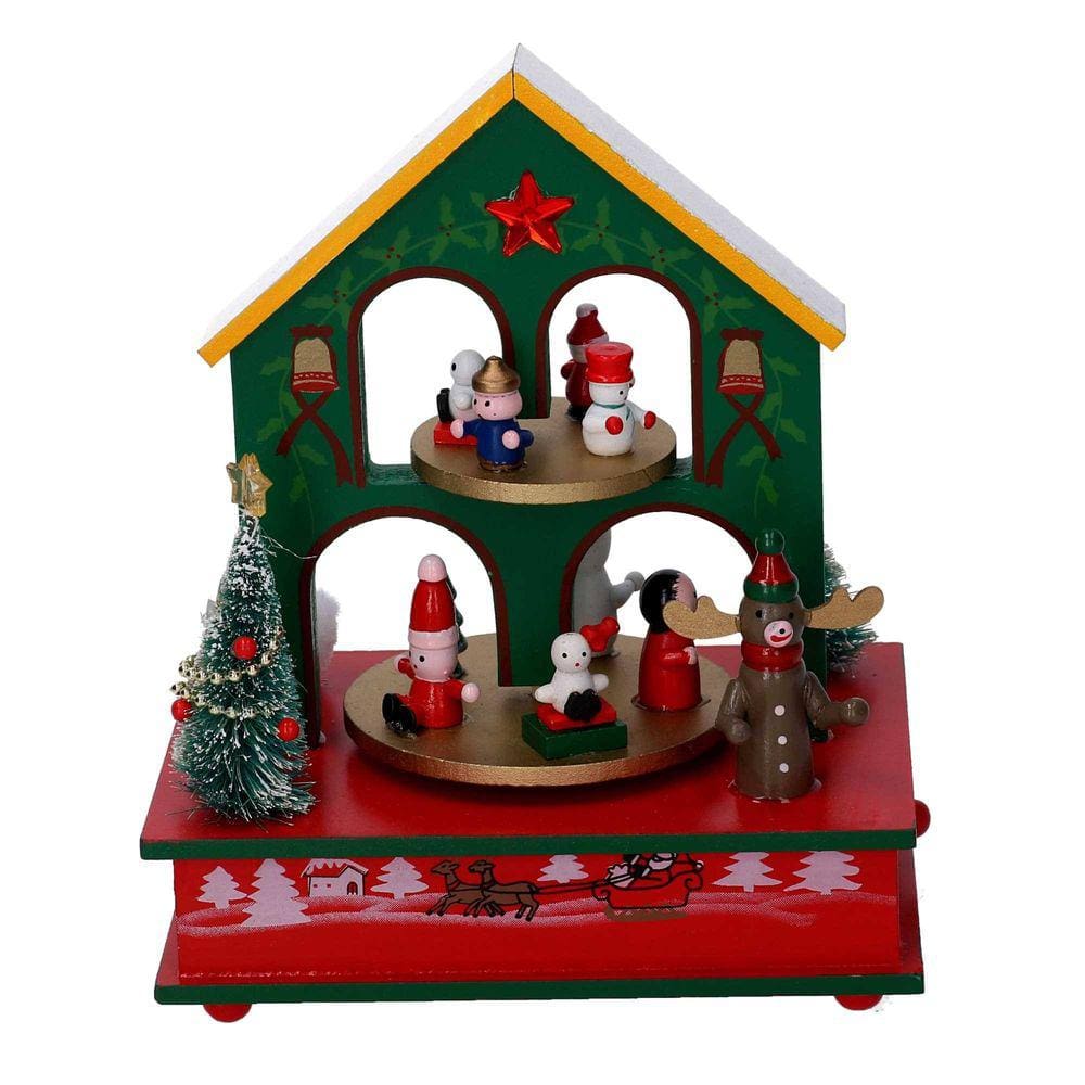 Enfeite de Natal Caixa de Música do Papai Noel em Madeira