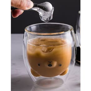 Urso bonito criativo dupla camada caneca linda forma copo de vidro menina copa desenho animado bebê patinho animal leite lady cute coffee caneca canec