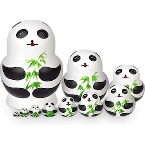 10Pcs Panda Madeira De Madeira Bonecas de Ninho Artesanal Matryoshka Bonecas