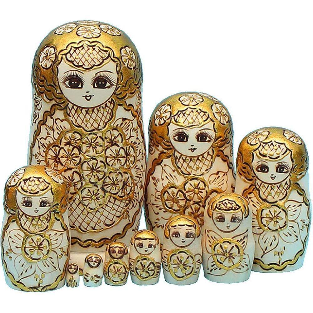 10pcs Handmade madeira de ouro ameixa russa nidificação bonecas matryo