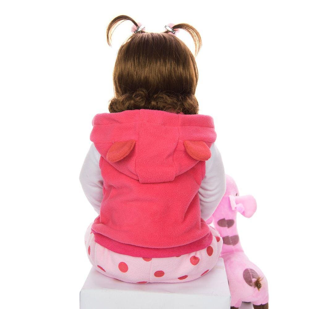 Boneca Bebê Reborn Real Realista Com Cabelo Menina Roupa Girafa 48