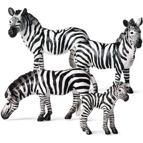 Estatueta de zebra realista Conjunto de estatueta de plástico Zebra Family Set de estatueta de animal selvagem para decoração de mesa de coleção, pac