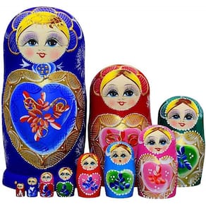 King&Light 10pcs B Coração-Shaped Padrão Brinquedos de nidificação de madeira