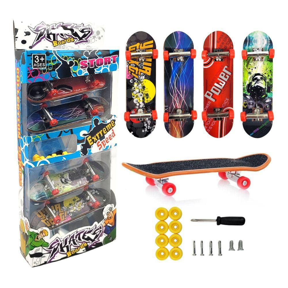 Kit 5 Skate De Dedo Mini Com Lixa Fingerboard Truck Metal