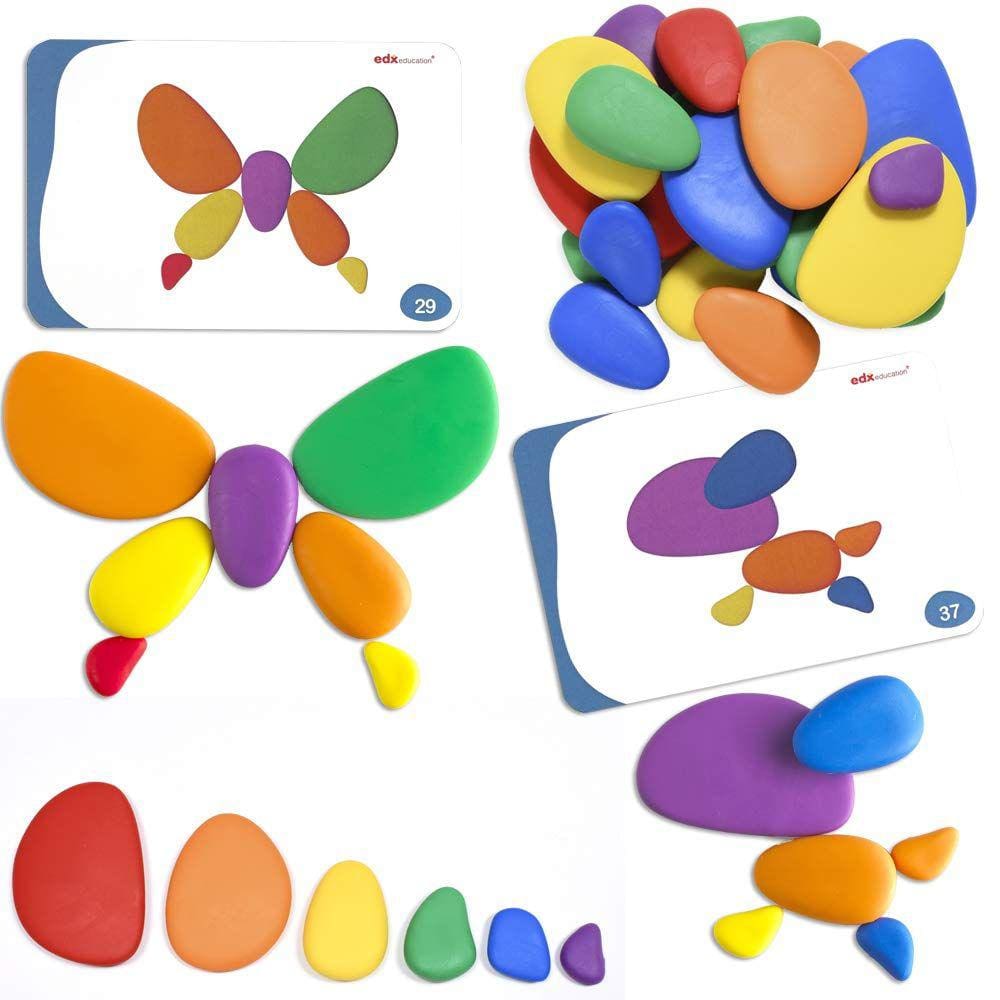 Rainbow Pebble Baby Madeira Pedra de Brinquedo Bloco Equilibrado Definir Crianças Classificar Empilhar Cartões de Atividade de Pedra Coloridas Balança