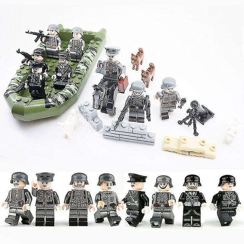 Blocos de construção militar definem pequenas partículas montadas construindo blocos minifigura menino crianças