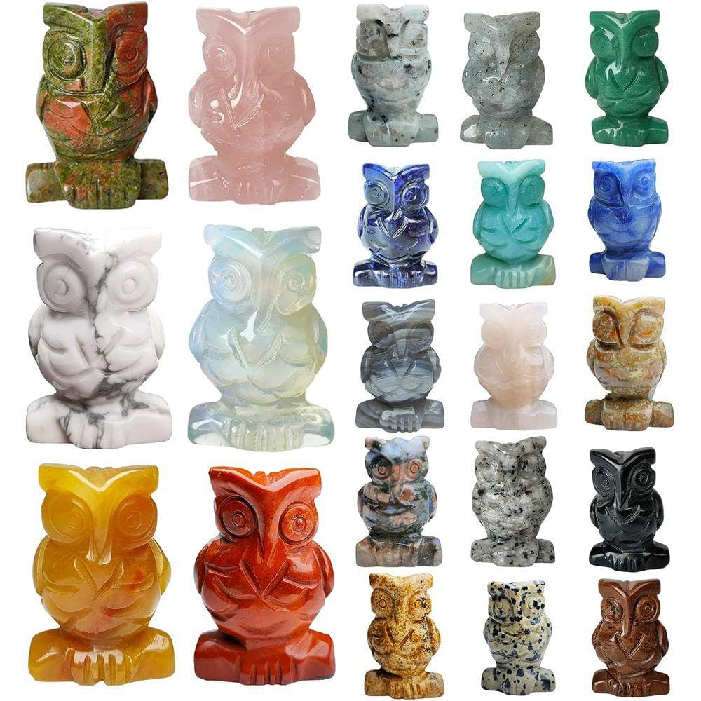 Estatuetas de coruja de cristal misturar 6PCS, estátua de coruja de pedra preciosa, mão ca