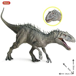 34cm Jurassic Indominus Rex Action Figures Open Mouth Savage Tyrannosaurus Dinossauro World Animals Model Kid Toy| Action Figures(Cinza)