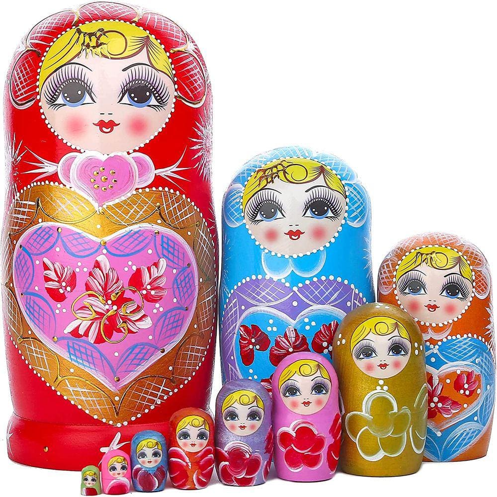 Bonecas de nidificação russas 10pcs Matryoshka empilhamento de madeira aninhado