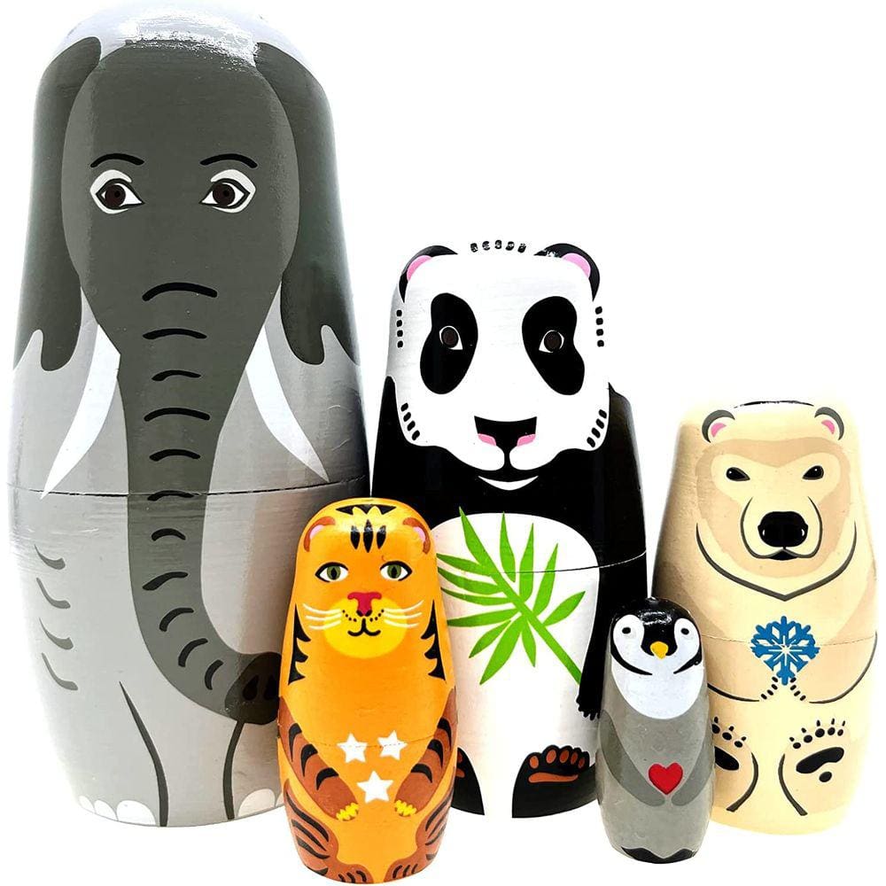 Bonecas de nidificação de elefante de nariz longo Matryoshka de madeira russo