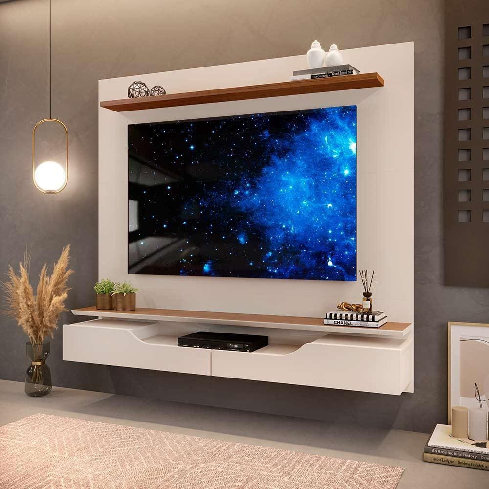 Painel para TV até 60 Polegadas 2 Portas Levi DJ Móveis Off White/Freijó