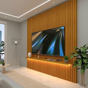 Painel Ripado Para TV Até 75 Polegadas Com LED Naturale Nobre Gelius