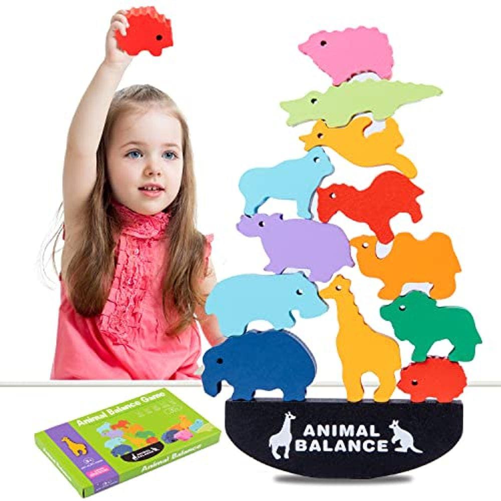 Blocos de madeira empilhando brinquedos para crianças, AULEGU Animal Balanc
