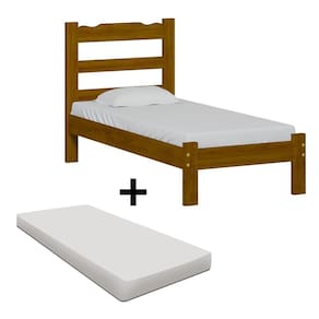 Cama De Solteiro De Madeira Imbuia Com Colchão Esmeralda Nemargi