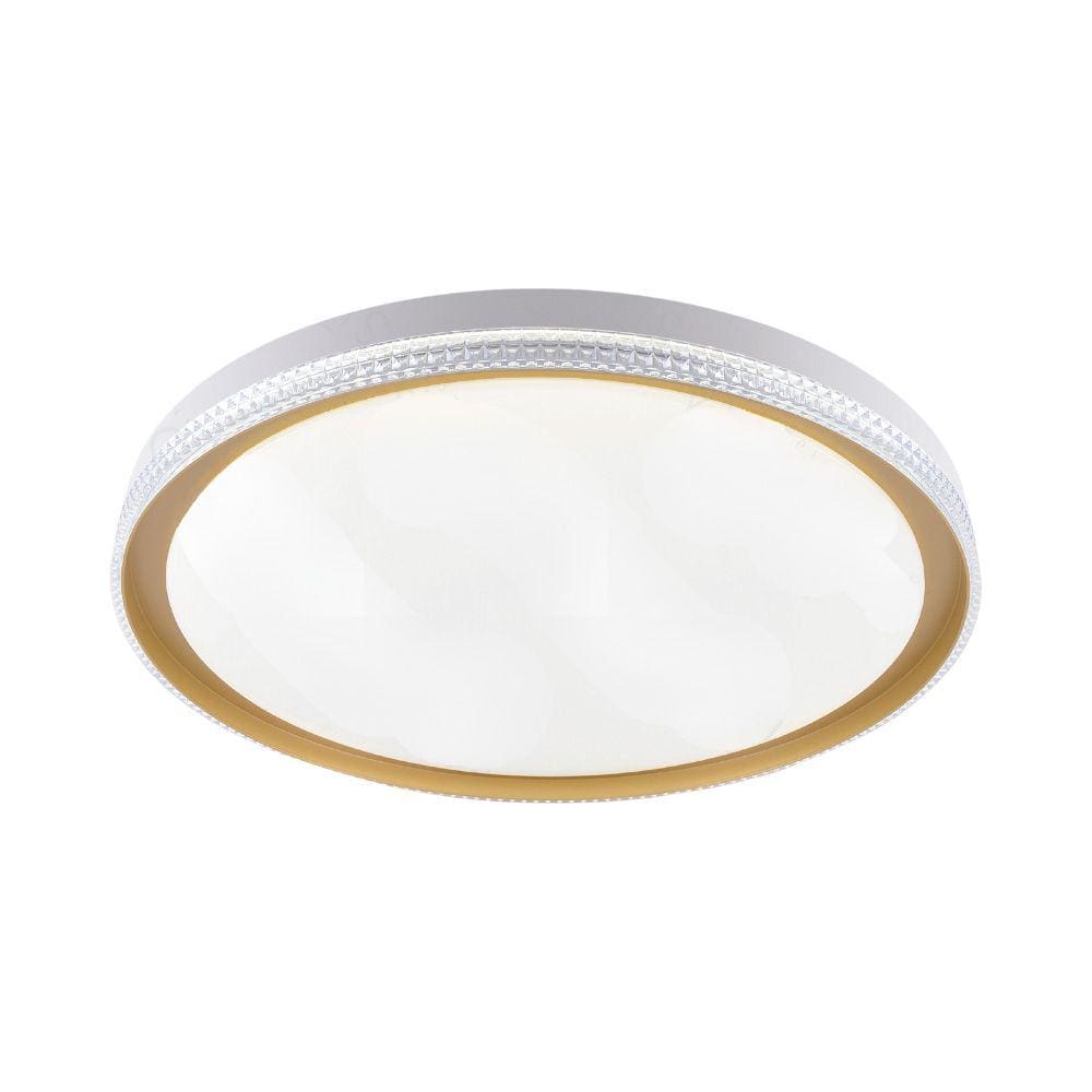 Plafon de Sobrepor Redondo Acrilico Branco e Dourado 40cm Led 60W 3 Cores Bivolt