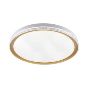 Plafon de Sobrepor Redondo Acrilico Branco e Dourado 40cm Led 60W 3 Cores Bivolt