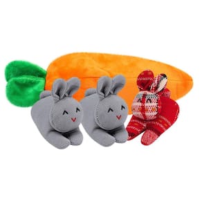 Unzip Rabbit Doll Toy 3 coelhos em saco de cenoura Saco de cenoura Conjunto de boneca de coelho Decoração de boneca de desenho animado de Páscoa Decor