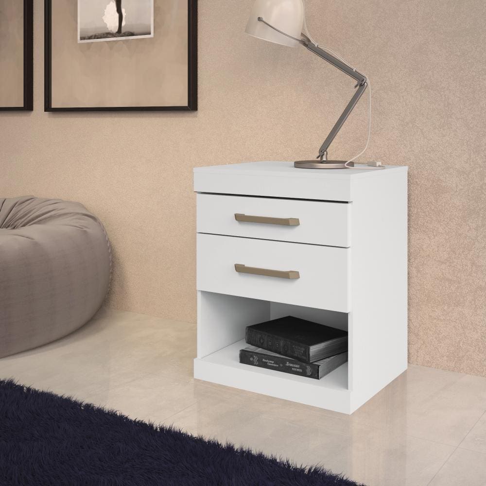 Mesa de Cabeceira Plus Com 2 Gavetas Branco
