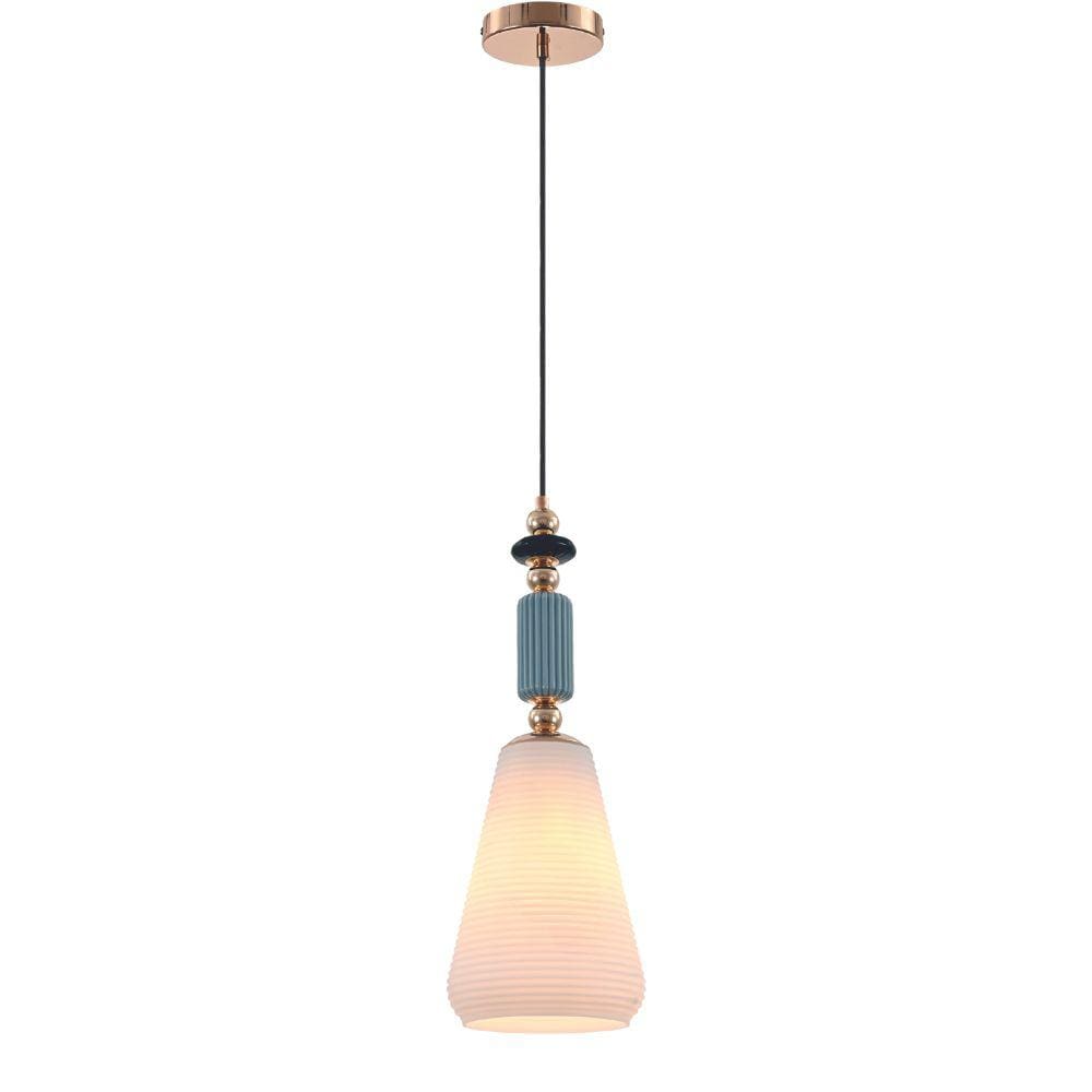 Pendente Dourado Cerâmica Azul e Vidro Branco 43cm 1E27