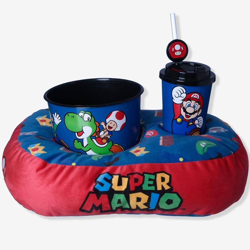 Kit Almofada Pipoca Infantil Aveludado Super Mario