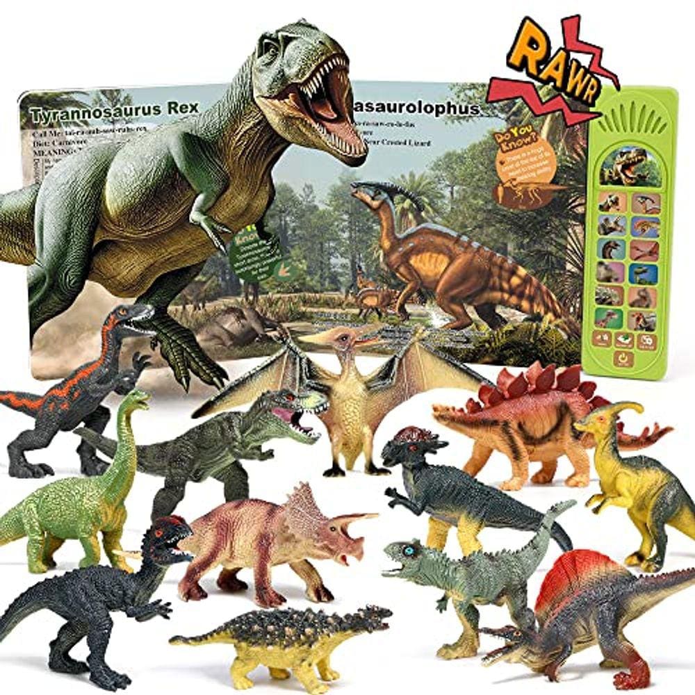 OENUX Brinquedos de dinossauro com livro de som interativo para crianças 3