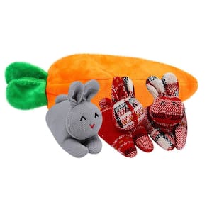 Unzip Rabbit Doll Toy 3 coelhos em saco de cenoura Saco de cenoura Conjunto de boneca de coelho Decoração de boneca de desenho animado de Páscoa Decor