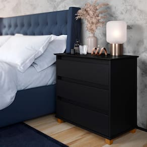 Mesa De Cabeceira Grande 3 Gavetas Preto E.J Móveis