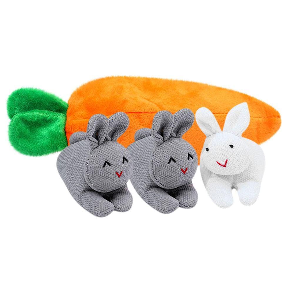 Unzip Rabbit Doll Toy 3 coelhos em saco de cenoura Saco de cenoura Conjunto de boneca de coelho Decoração de boneca de desenho animado de Páscoa Decor