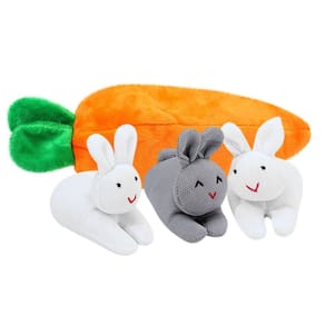 Unzip Rabbit Doll Toy 3 coelhos em saco de cenoura Saco de cenoura Conjunto de boneca de coelho Decoração de boneca de desenho animado de Páscoa Decor