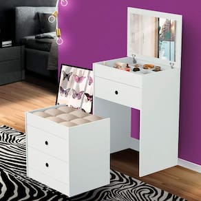 Comoda Para Quarto Com Espelho e Banqueta Branco Shop JM
