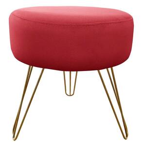 Puff Decorativos Sala Quarto Tunísia Veludo Vermelho Base Dourado - Star Confort