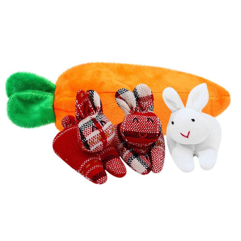 Unzip Rabbit Doll Toy 3 coelhos em saco de cenoura Saco de cenoura Conjunto de boneca de coelho Decoração de boneca de desenho animado de Páscoa Decor