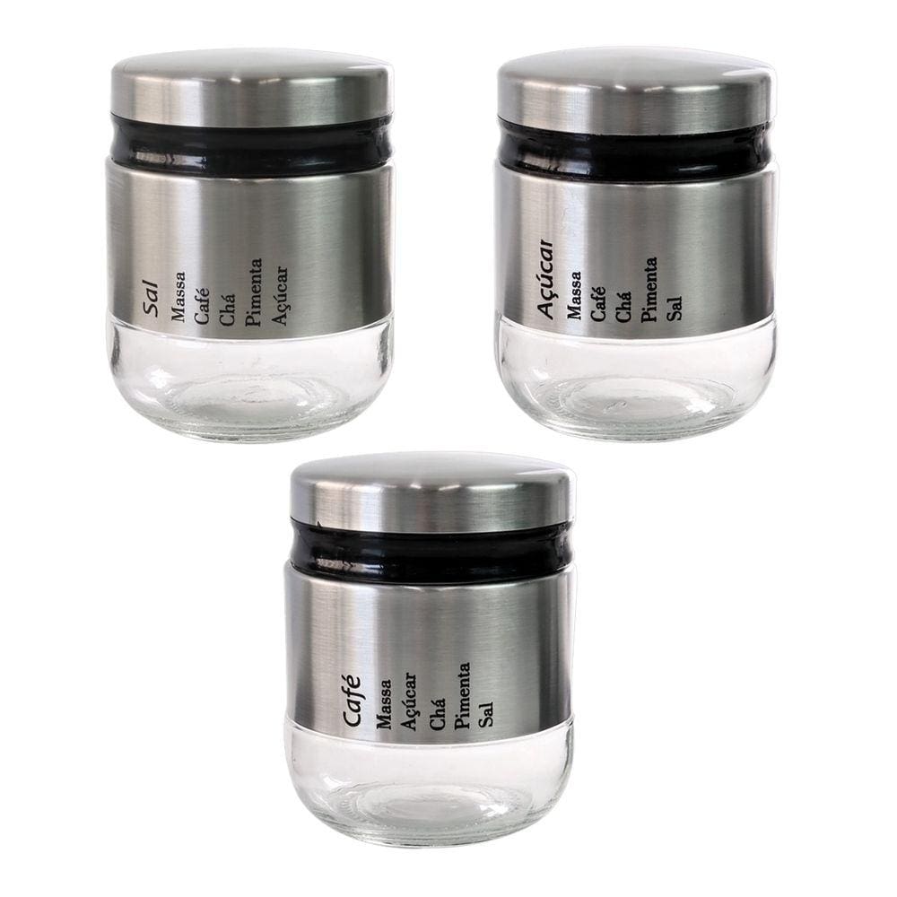 Jogo De Porta Tempero Com 3 Peças De Inox 900ml