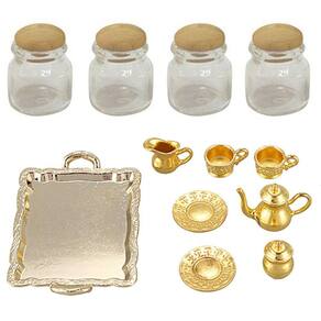 Dollhouse miniatura 1: 12 brinquedo 8 pcs metal chá set comprimento 6,5