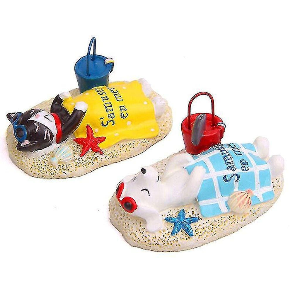 Gato da praia de Kawaii e filhote de cachorro Boneca de resina Toy