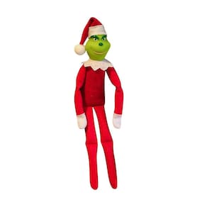 Natal A boneca Grinchs, vestida em um terno vermelho do Papai Noel com