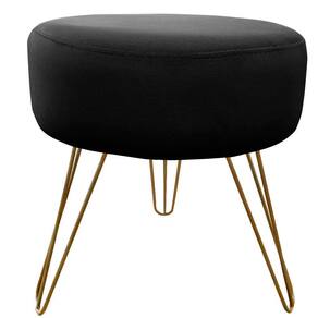 Puff Decorativos Sala Quarto Tunísia Veludo Preto Base Dourado - Star Confort