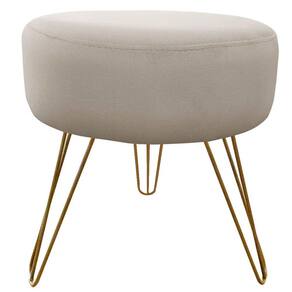 Puff Decorativos Sala Quarto Tunísia Veludo Bege Base Dourado - Star Confort