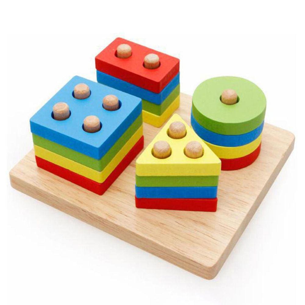 Brinquedo Educativo Azul de Madeira de Quatro Colunas do Edifício