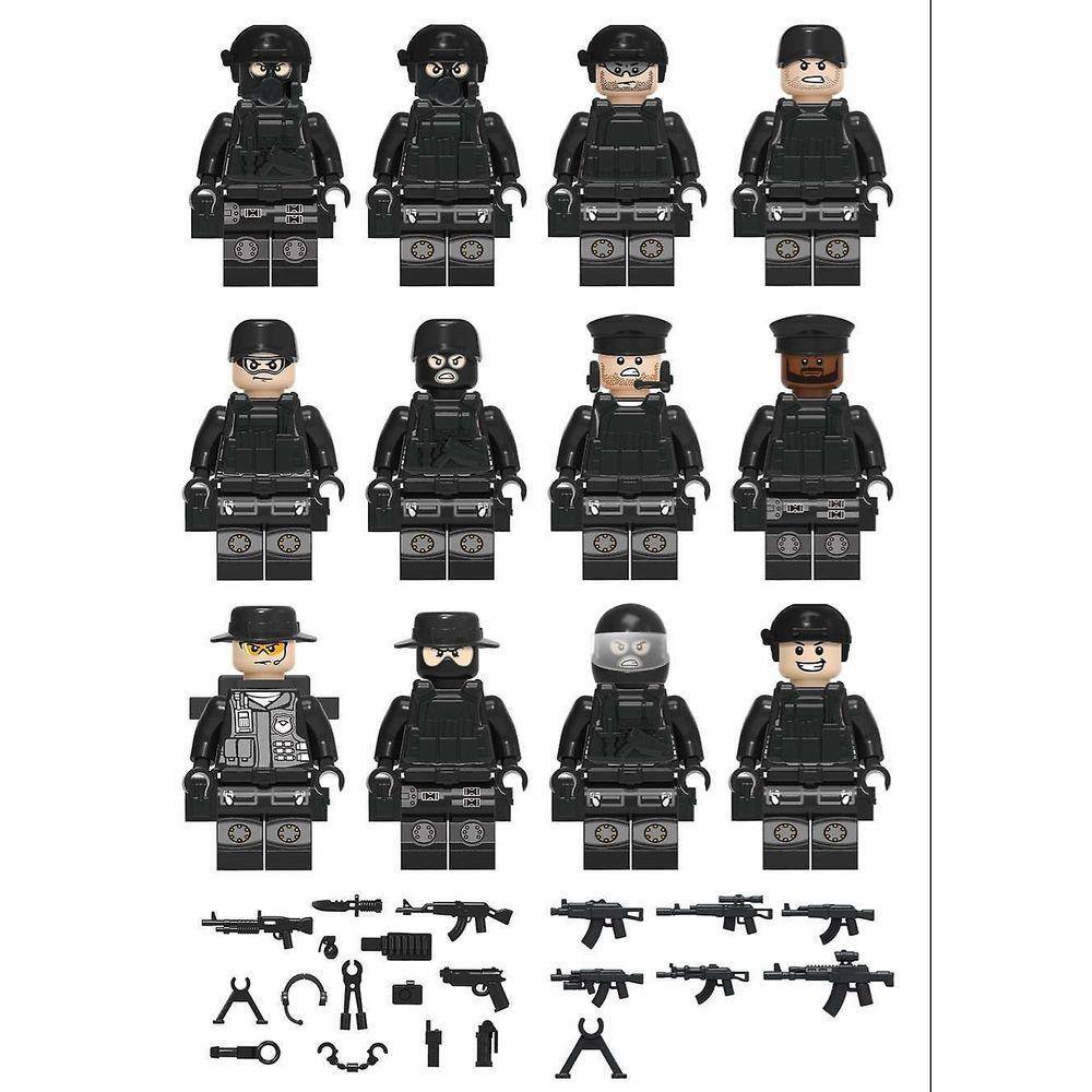 8pcs preto Swat minifigura Building Block Acessórios Milita