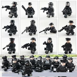 Conjunto de 12 peças Policiais Swat Pretas para Construção - Acessórios Militares de Minifigures