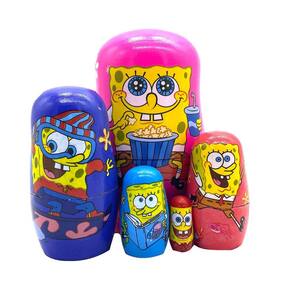 Matryoshka Boneca Russa Brinquedo Bob Esponja De Madeira de 5 camadas Presente infantil