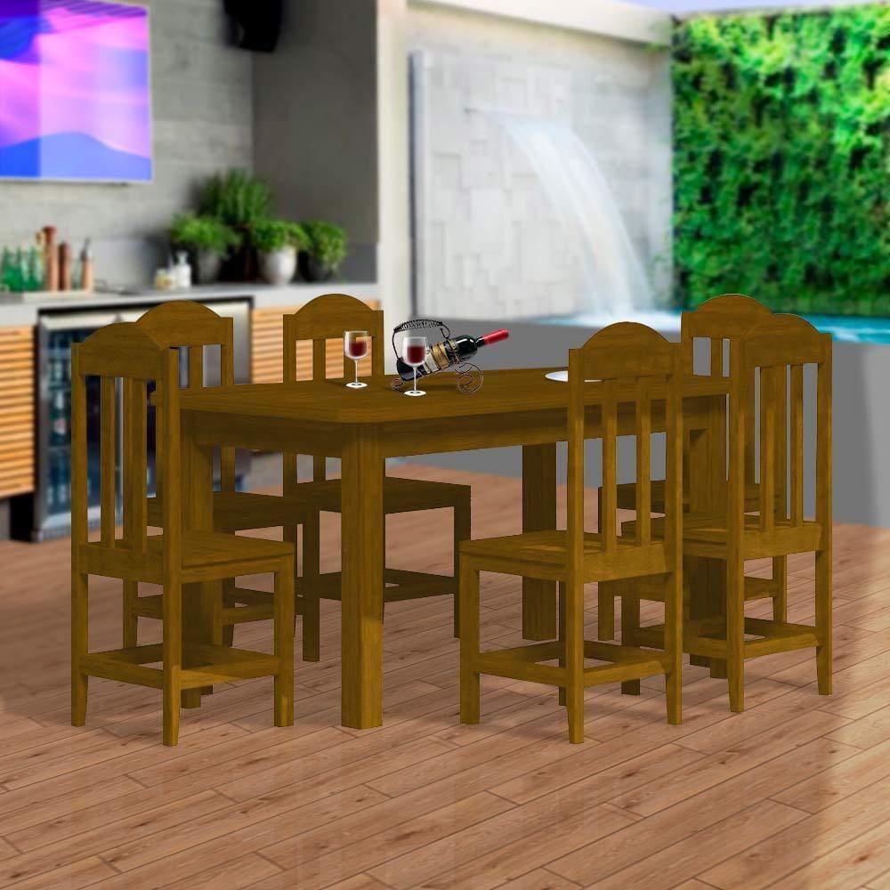 Conjunto de Mesa Madeira Maciça com 6 Cadeiras Essência - Mel