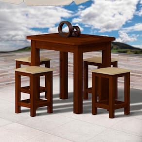 Conjunto Sala De Jantar Madeira Maciça Safira Com 4 Lugares Estofados Castanho Shop JM