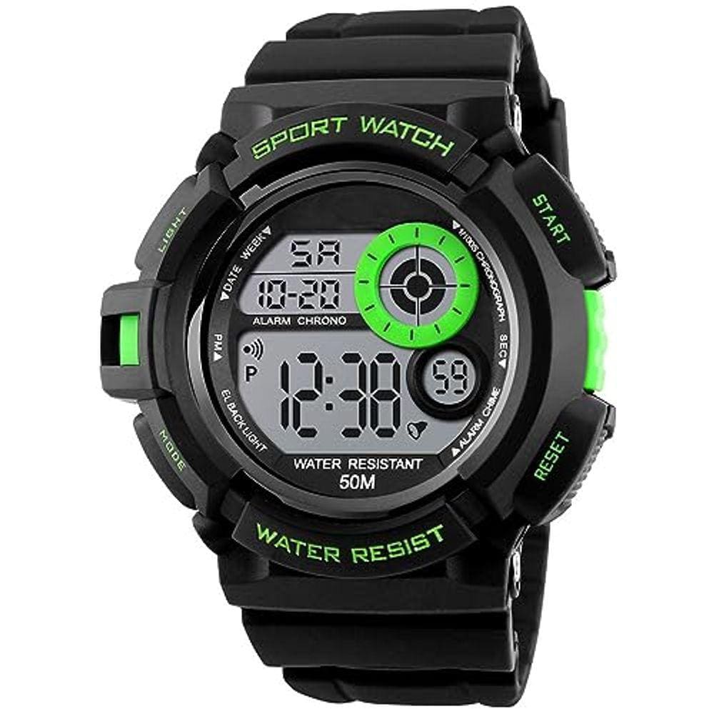 Relógio digital esportivo masculino de 7 cores com luz LED p