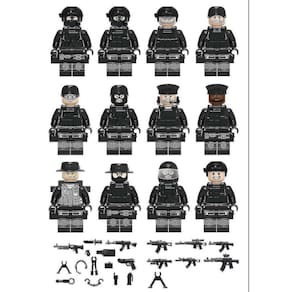 12pcs Black Swat Polícia Minifigura Building Block Acessório